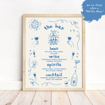 Sinal de Casamento do Menu de Bar Whimsical Desenh