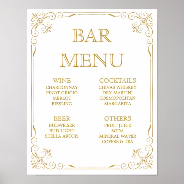 Póster Sinal de Casamento do Menu do bar | Gatsby Art Dec (Frente)