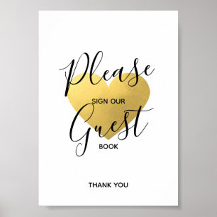 Poster Sinal de Casamento Dourado Coração Preto ASSINAR