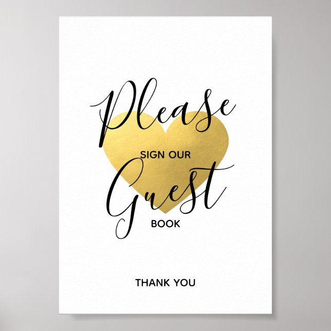 Poster Sinal de Casamento Dourado Coração Preto | ASSINAR (Frente)