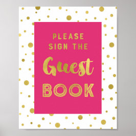 Poster Sinal de Casamento Dourado de Confetti Rosa-Quente