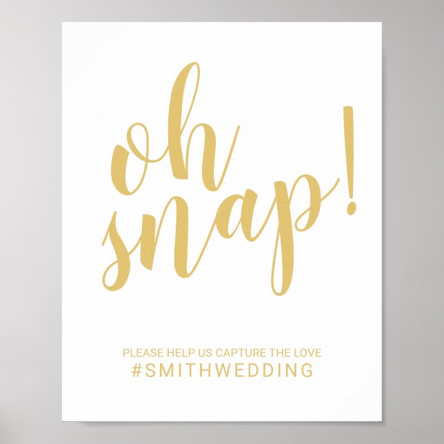 Poster Sinal de Casamento Dourado Oh Snap de Script Moder (Frente)