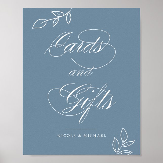 Poster Sinal de casamento Dusty Blue Botanical Cards & Gi (Frente)