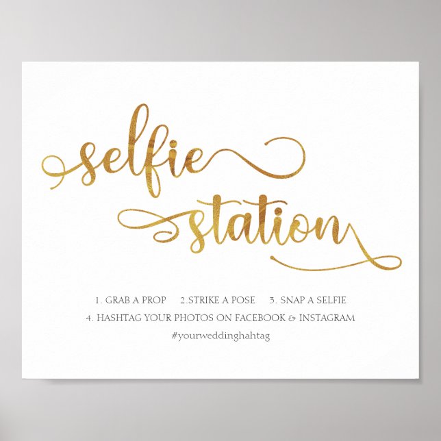 Poster Sinal de casamento elegante dourado e branco "Self (Frente)