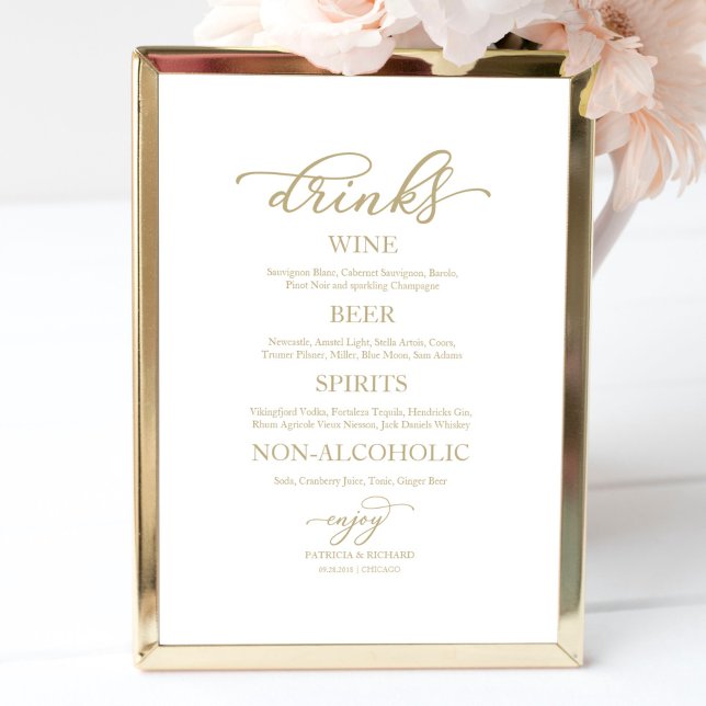 Poster Sinal de casamento elegante em dourado para barra  (Criador carregado)