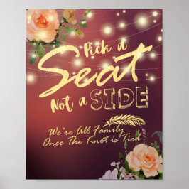 Poster Sinal de Casamento Elegante Floral Escolha um Asse