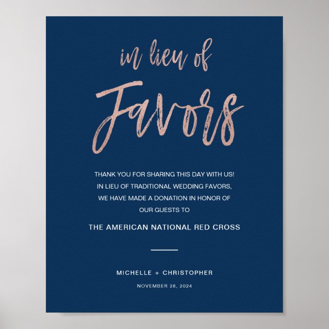 Poster Sinal de Casamento em Azul Marinho e Dourado Rosa  (Frente)