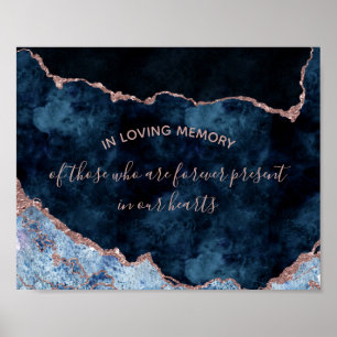 Poster Sinal de Casamento em Memória de Rosa Dourada Azul