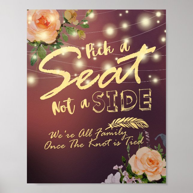 Poster Sinal de Casamento Escolha Uma Flor Elegante Não E (Frente)