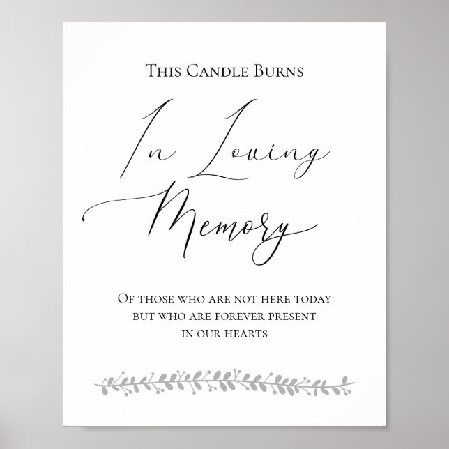 Poster Sinal de Casamento Esta Vela Queima Em Memória Amo (Frente)