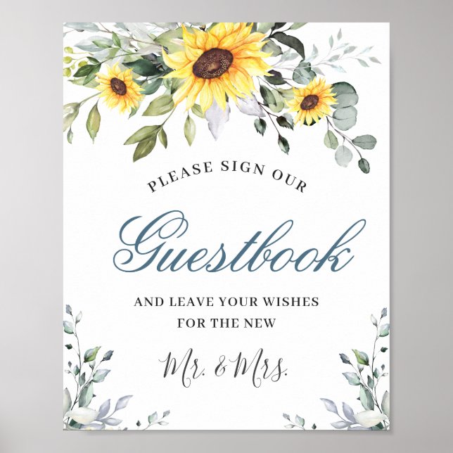 Poster Sinal de Casamento Eucalyptus Girassol (Frente)