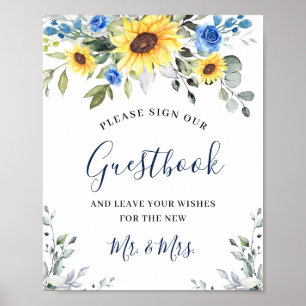 Poster Sinal de Casamento Eucalyptus Sunflower Nosso Gues