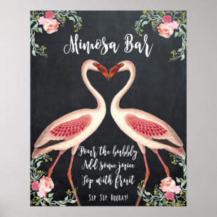 Poster Sinal de casamento Flamingo Mimosa Bar quadro-negr