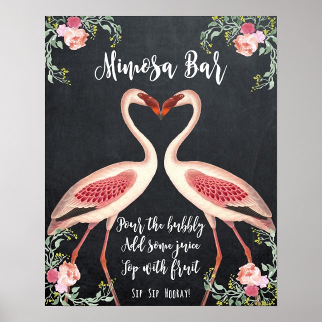 Poster Sinal de casamento Flamingo Mimosa Bar quadro-negr (Frente)