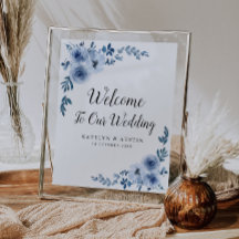 Sinal de casamento floral azul Dusty