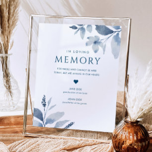 Poster Sinal de Casamento Floral Azul Empoeirado Em Memór