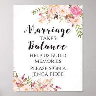 Poster Sinal de casamento floral Boho requer equilíbrio