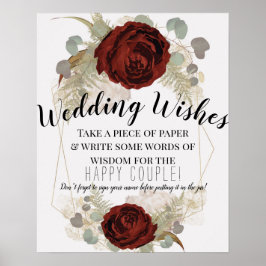 Poster Sinal de casamento floral botânico com glamour vin