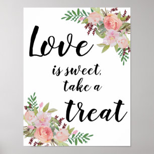 Poster Sinal de casamento floral com flores em aquarela