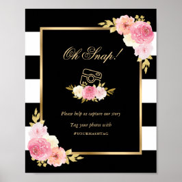 Poster Sinal de Casamento Floral Cor-de-Rosa Preto do Ins