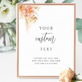 Poster Sinal de Casamento Floral da Delícia de Pêssego co