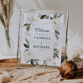 Poster Sinal de casamento floral da Magnolia