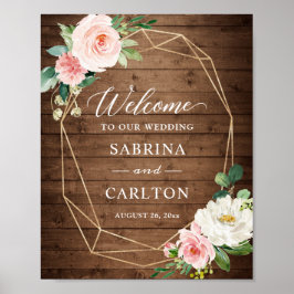 Poster Sinal de Casamento Floral de Blush Geométrico de M