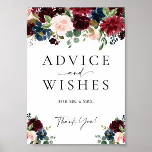 Poster Sinal de Casamento Floral de Borgonha