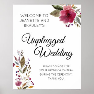 Poster Sinal de Casamento Floral de Borgonha de Casamento