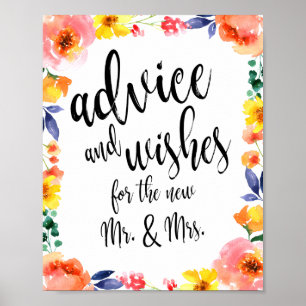 Poster Sinal de Casamento Floral de Conselhos e Desejos 8