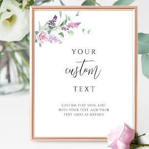 Poster Sinal de Casamento Floral de Mauve Roxo com Texto 