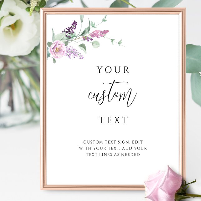Poster Sinal de Casamento Floral de Mauve Roxo com Texto  (Criador carregado)