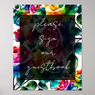 Poster Sinal de Casamento Floral de Rosas Arco-íris Nosso