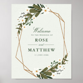 Poster sinal de casamento floral geométrico