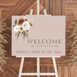 Poster Sinal de Casamento Floral Rustic Dusty Pink e Gree
