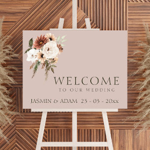 Poster Sinal de Casamento Floral Rustic Dusty Pink e Gree