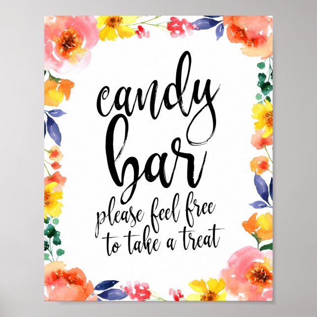 Poster Sinal de Casamento Floral Script 8x10 Candy Bar (Frente)