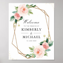 Poster sinal de casamento geométrico cor-de-rosa-claro