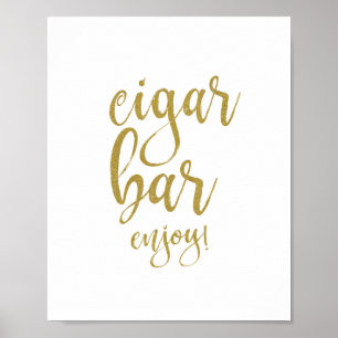 Póster Sinal de Casamento Glitter Dourado Cigar Bar 8x10