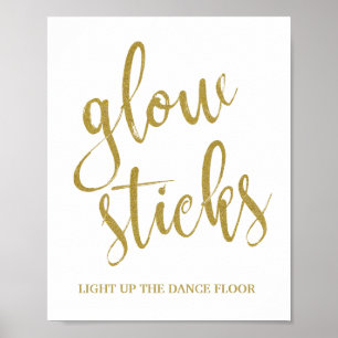 Poster Sinal de Casamento Glow Sticks Dourado 8x10
