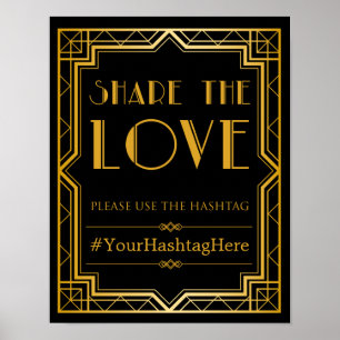 Póster Sinal de Casamento Hashtag   Gatsby Art Deco