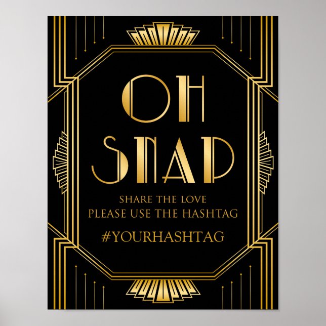 Poster Sinal de Casamento Hashtag | Gatsby Art Deco (Frente)