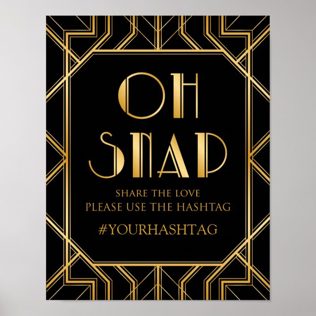Póster Sinal de Casamento Hashtag | Gatsby Art Deco (Frente)