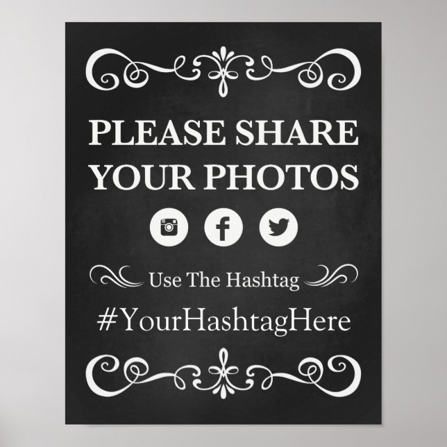 Poster Sinal de Casamento - Hashtag Wedding Sign Sinal (Frente)