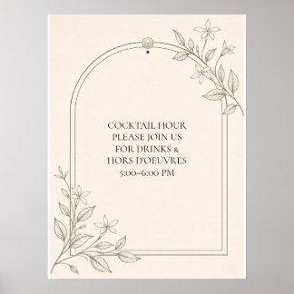 Poster Sinal de Casamento Hora do Coquetel Botânico de Ol