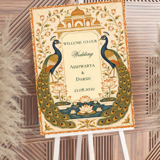 Poster Sinal de Casamento Indiano Pichwai Elegante