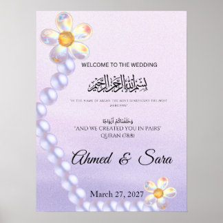 Poster Sinal de Casamento Islâmico Floral Pérola de Vidro