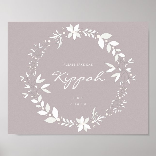 Poster Sinal de Casamento Kippah Personalizável, Branco e (Frente)