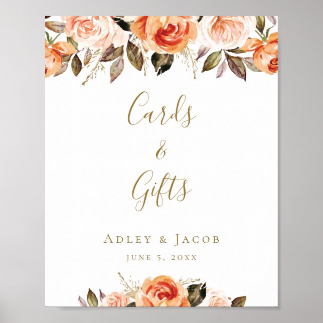 Poster Sinal de Casamento Laranja Queimado Floral Persona (Frente)