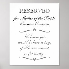 Poster Sinal de Casamento Memorial Mãe da Noiva Reservado